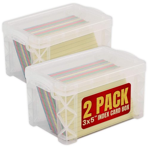1InTheOffice Index Card Box 3x5 Index Card Holder 400 Capacity (2 Pack)