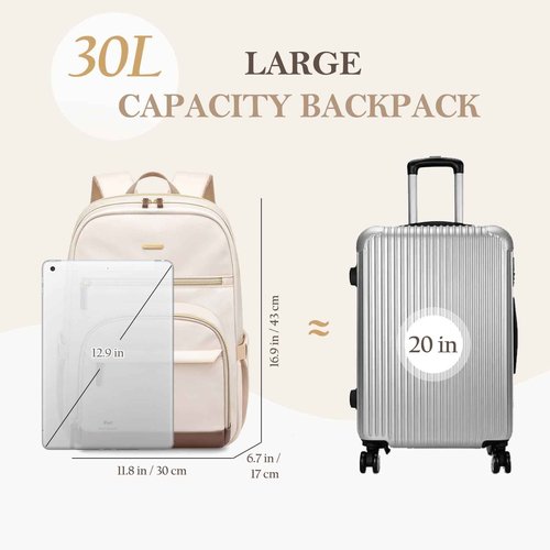 TENSTAR Laptop Backpack for Women, Computer Backpack Fit 16 Inch Notebook, Large Capacity College Backpack Bookbag Casual Daypack for Travel, Black with Beige