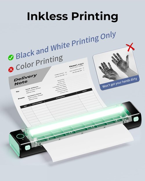 Phomemo Portable Printers Wireless for Travel, M08F Thermal Bluetooth Printer Support for 8.5"x11" US Letter, Small Inkless Printer Compatible with iOS, Android, Laptop for Car, Office, Home