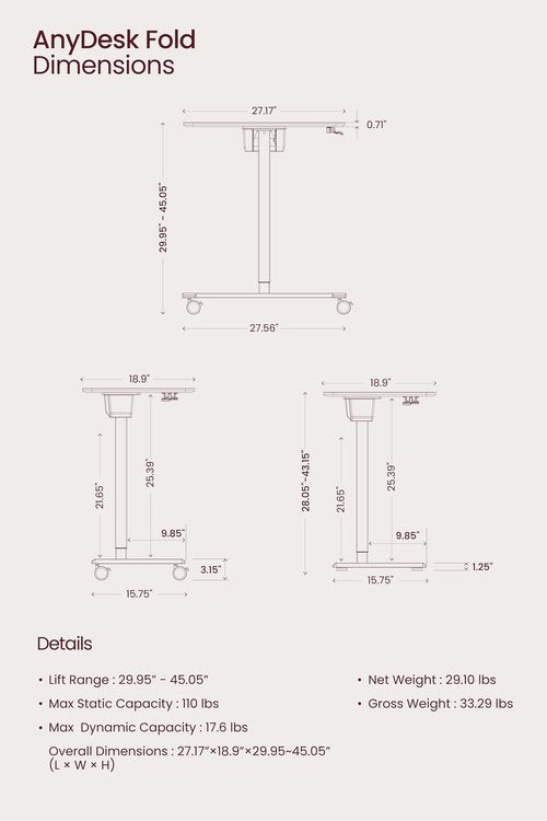 TopJob ANYDESK FOLD Mobile Standing Desk, Portable with Lockable Wheels, Foldable Stand Desk, Rolling Computer Workstations, Used for Home, Couch Side Table, Bedside Table in Bed Room Kitchen