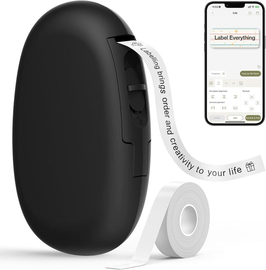 SUPVAN E10 Bluetooth Label Maker - Inkless, Waterproof Labels with 35 Fonts & 1,000+ Icons | Black