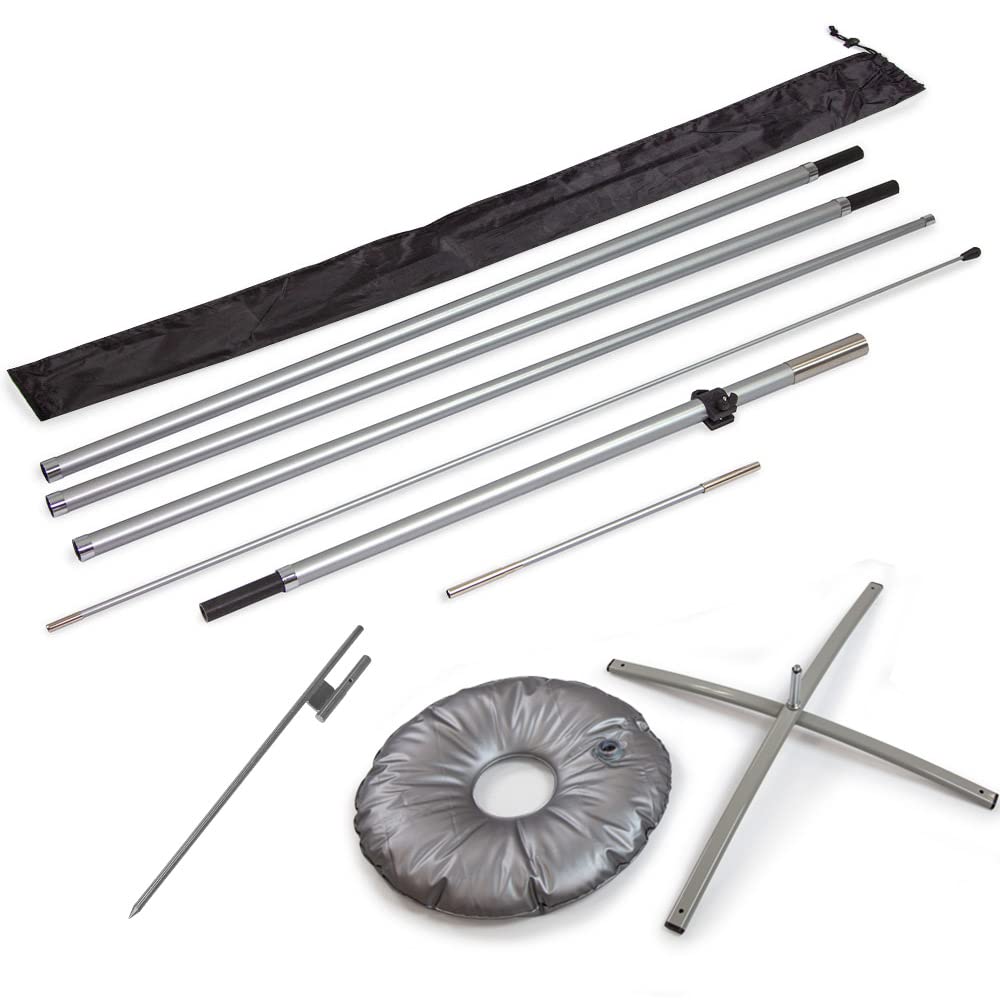 Vispronet Premium Extra Large Feather Flag Pole Set – Swooper Flag Pole Set Includes (6) Poles, (1) Ground Stake, (1) Cross Base & Weight Bag, and (1) Carrying Bag – Fits 2.8ft x 14.8ft Flags