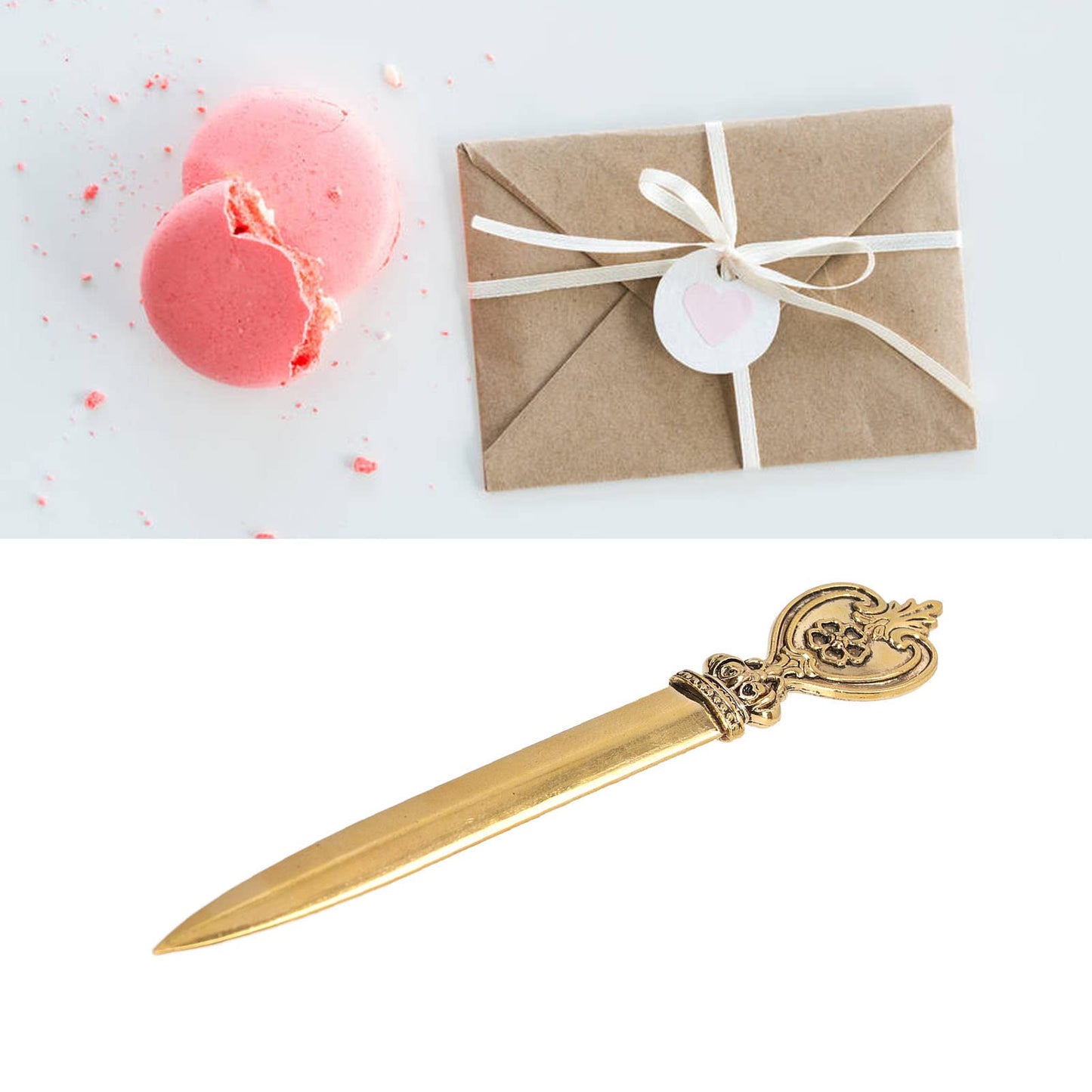 Vintage Metal Letter Opener, Desk Envelope Slitter - Lightweight, Gold