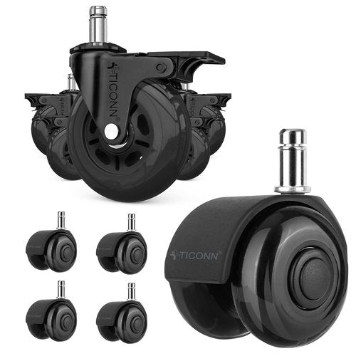 TICONN Office Chair Caster Wheels Set of 5(with Brake)+ 2" Dual Wheels Set of 5