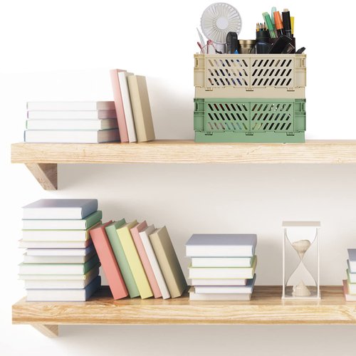 4-Pack Plastic Baskets for Shelf Storage Organizing, Durable and Reliable Folding Storage Crate, Ideal for Home Kitchen Classroom and Office Organization, Bathroom Storage (9.8 x 6.5 x 3.8 inches)