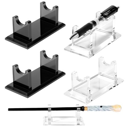 CharmFields 4 PCS Acrylic Pen Display Stand, Fountain Pen Holder Rack, Ballpoint Pen & Paintbrush Organizer for Home, Office, School, or Store, Black & Transparent