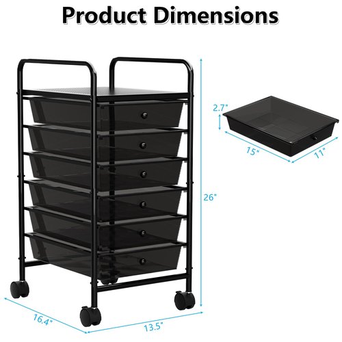 Metal 6 Tier Rolling Cart with 6 Drawers,1 Table Top & 4 Wheels, Utility Grocery Craft Cart on Wheels for Classroom, Office, Bathroom, Kitchen, Bar, Home Storage and Organization, Dorm Room Essentials