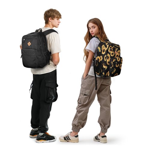 ZORFIN 26L Black Backpack for School, College, and Travel: Water Resistant Bookbag with 8 Compartments