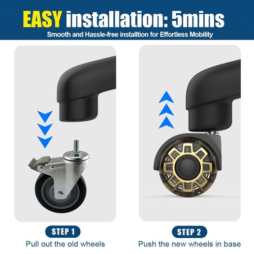 Office Chair casters,2 inch Replacement Desk Chair Wheels,Safe Quiet Rolling for Office Chair(Set of 5),Mute Rubber Rotating Desk Chair Caster Wheels, Safe for All Floors(Gold)