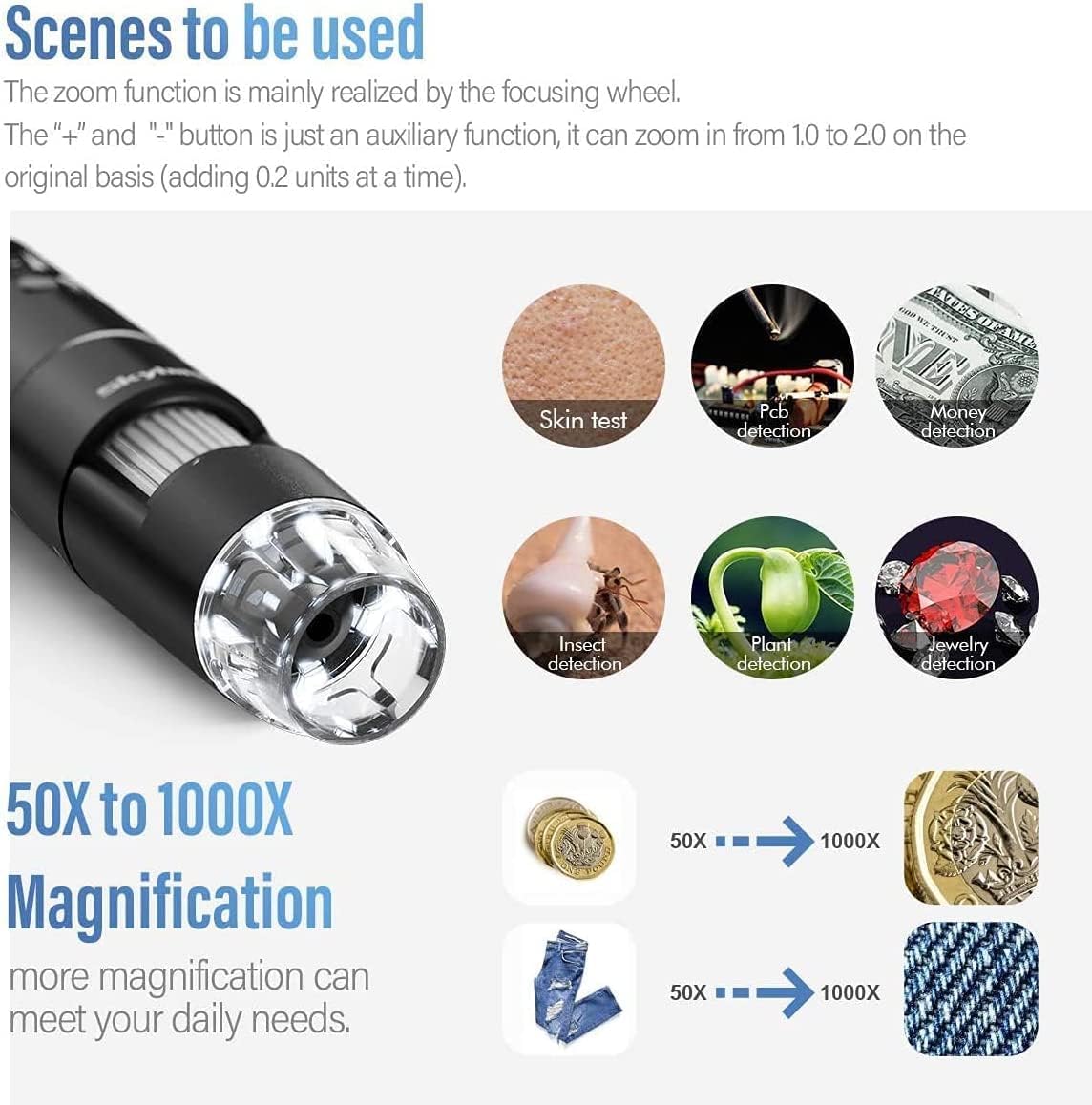 Skybasic Wireless Digital Microscope - 50X-1000X Magnification, Portable Handheld with Adjustable Stand | HD USB Camera for iPhone, Android, Windows, Mac