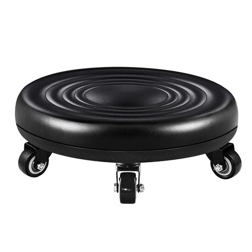 Lanstics Low Roller Seat Short Stools with Wheel Chair PU Leather Rolling Stool Seats Universal Wheels for Home Office Fitness Round Roller Seat Stool (Black)