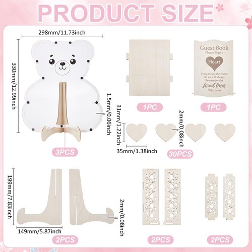 UNICRAFTALE Bear Baby Shower Guest Book Alternative Baby Shower Decorations with Wooden Stars for 30 Guests Sign Picture Frame Pregnancy Keepsake for Soon to Be Moms Wedding Birthday Party Keepsake