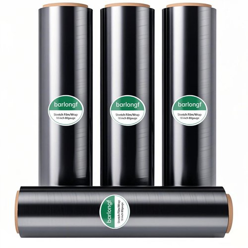 Black Stretch Wrap Roll-Heavy Duty Industrial Strength 18in x 1500ft, Black Shrink Wrap Film Roll 80 Gauge - Ideal for Warehouse, Pallet Moving, Shipping, and Household Packing