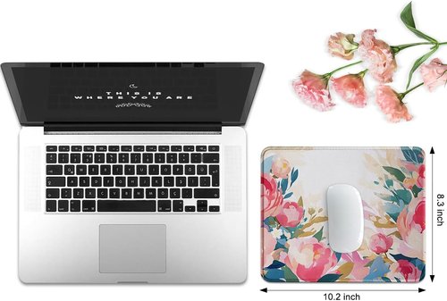 JIKIOU Mouse Pad Set - Comfortable Non-Slip Rubber Base | Washable Cloth, 10.2x8.3 Inch, Multi Peony