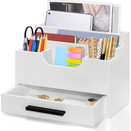 Desk Organizer with Drawer, Mail Organizer Countertop for Office, Mail Holder Wall Mount, Desk Accessories and Workspace Organizer for File Paper Folder