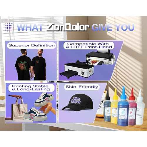 5 * 250ML Inks and 500g White DTF Powder Combo, 1.25L Premium Anti-Nozzle Clogging DTF Ink, White Powder for PET Transfer, CMYKW Inks for DTF Printers(Compatible with All Print Heads)