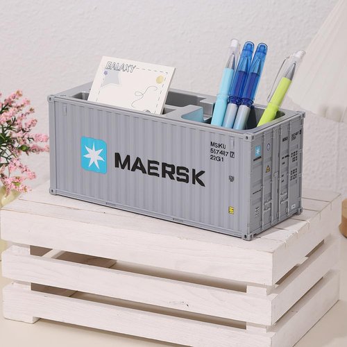 ZZM Story Desk Organizer Office Supplies Multi-function Shipping Container Storage Box Pen/Pencil,Business Name Cards Remote Control Holder Gray, Pen and Pencil Shipping Container Style Holders