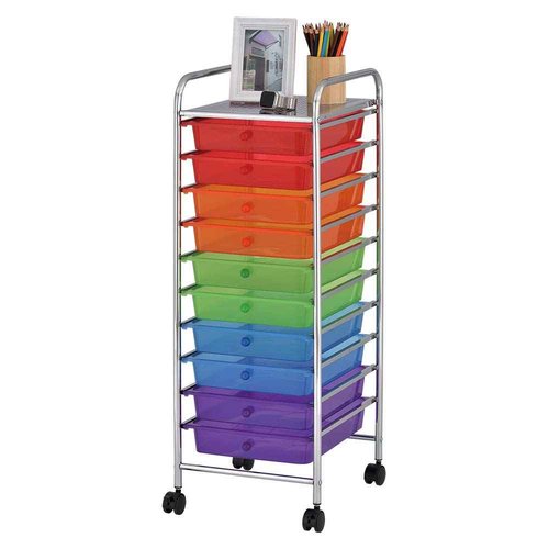 ECR4Kids 10-Drawer Mobile Organizer, Storage Cart, Assorted