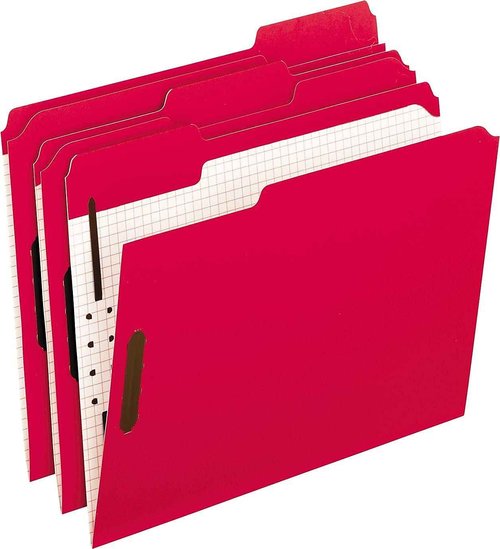 Pendaflex Folders with Embossed Fasteners, 1/3 Cut, Top Tab, Letter, Red, 50 Per Box(,21319)