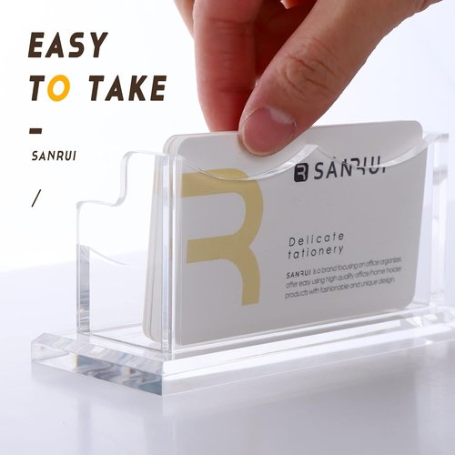 SANRUI Clear Acrylic Business Card Holder - Desk Organizer with 60 Card Capacity | 1 Tier Display Stand