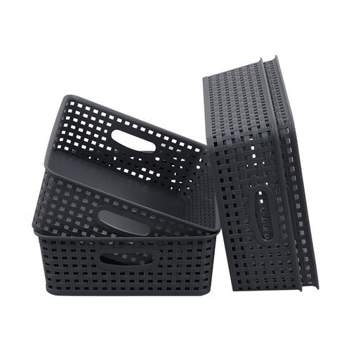Idotry 4 Packs Plastic Paper Storage Basket, Gray