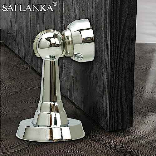 Magnetic Door Stop Brass Heavy Duty Door Stopper Keep Door Open Door Catch Holder with Screws for Wall & Floor Mount, 2P, Bright Chrome