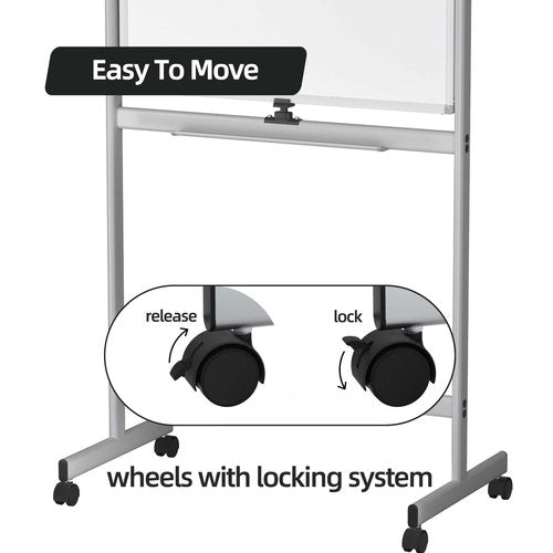 INNOVART Mobile Whiteboard 36" x 24", 360° Reversible Double Sided Magnetic Dry Erase Board with Portable Rolling Stand on Wheels, Easel Standing Board with Aluminum Frame