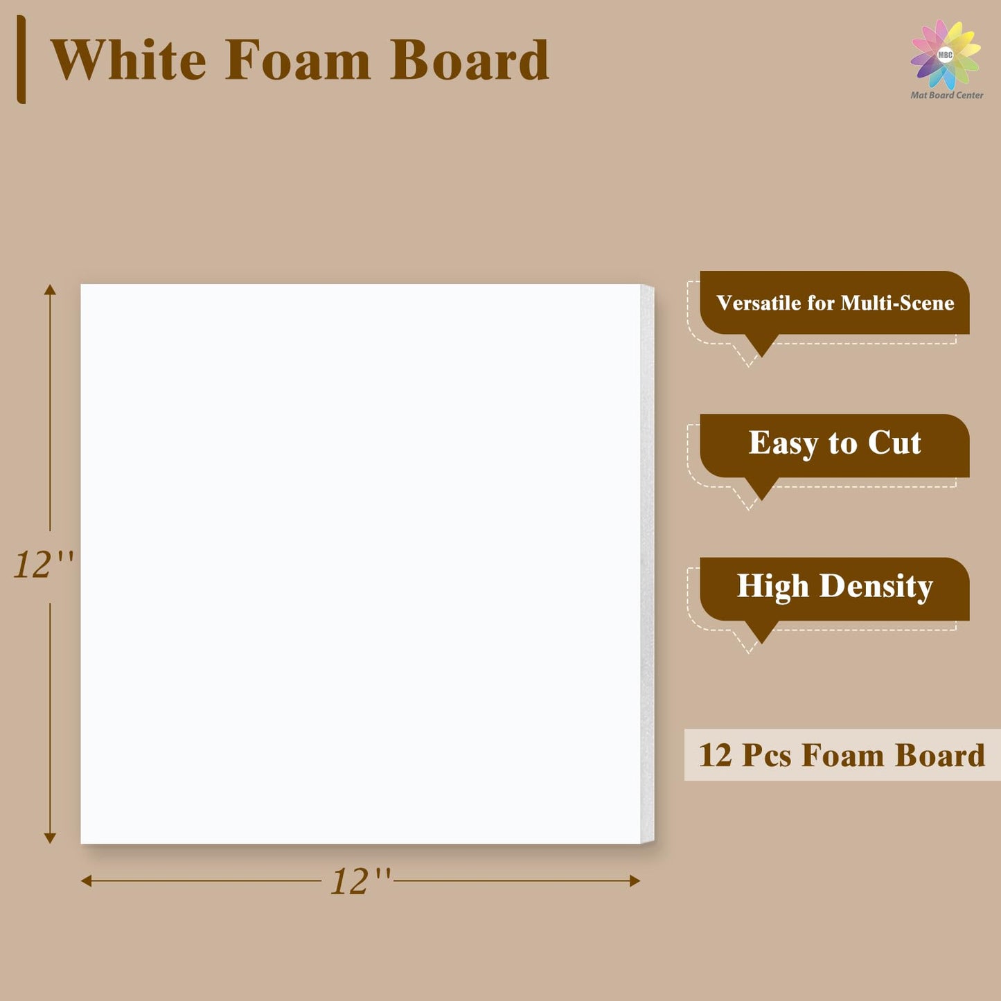 Mat Board Center, 12 Pack 12x12 White Foam Boards, Acid Free Foam Core Board, 1/8 inch Thick