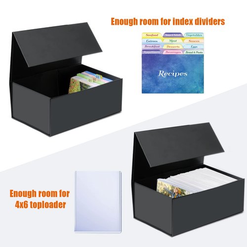 4X6 Index Card Holder, Index Card Storage Box 4 x 6 Inches, Fits 1200 Flash Cards - 2 Pack, Black
