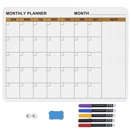 SELEAD Large Magnetic Glass Calendar Whiteboard for Wall - Dry Erase White Board with Markers, Magnets, Eraser - 3‘x2' Planner Pizarra for Home School Office