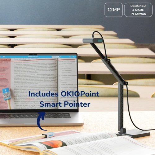 OKIOCAM S2 Pro Document Camera - 13 MP Ultra HD with Built-in Light & Mic for PC | Mac | Chromebook