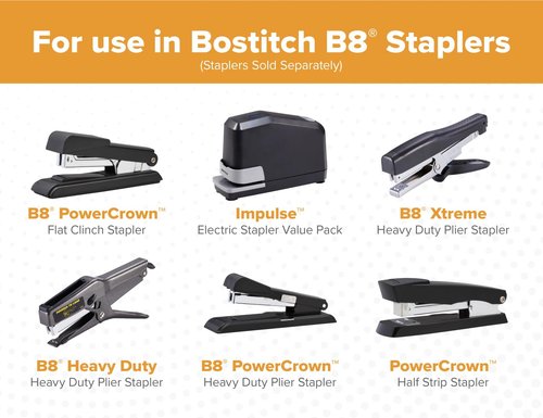 Bostitch Office B8 PowerCrown Staples - 0.25 Inch, Pack of 30,000 Silver Staples