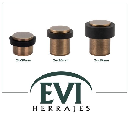 Door Stop | Silicone Shock Absorber | Made of Brass | Threaded Base | Includes Screw + Clamping Plug | EVI Hardware (Aged Brass - Black Rubber, 1,34" x 1,38")