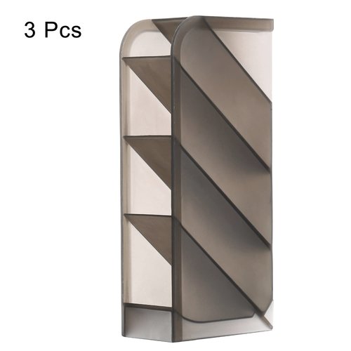 PATIKIL Pen Holder, 3 Pack Desk Organizer Plastic 4 Compartments Pencil Storage Box for Office Home Supplies, Clear Black