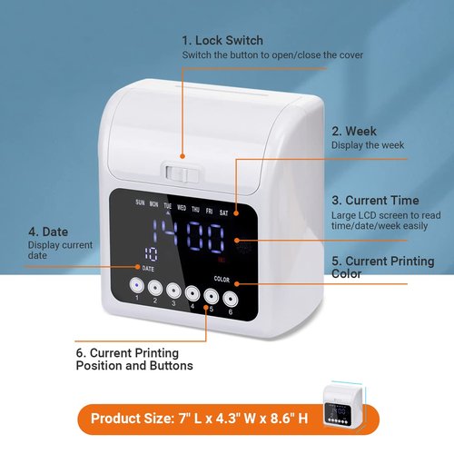 Tera Time Clocks with Extra 100pcs Time Cards (2 Sided, Monthly, 3.34*7.4") Employee Attendance Punch Payroll Recorder LCD Display Screen Electronic Time Recorder for Employees Small Business Office