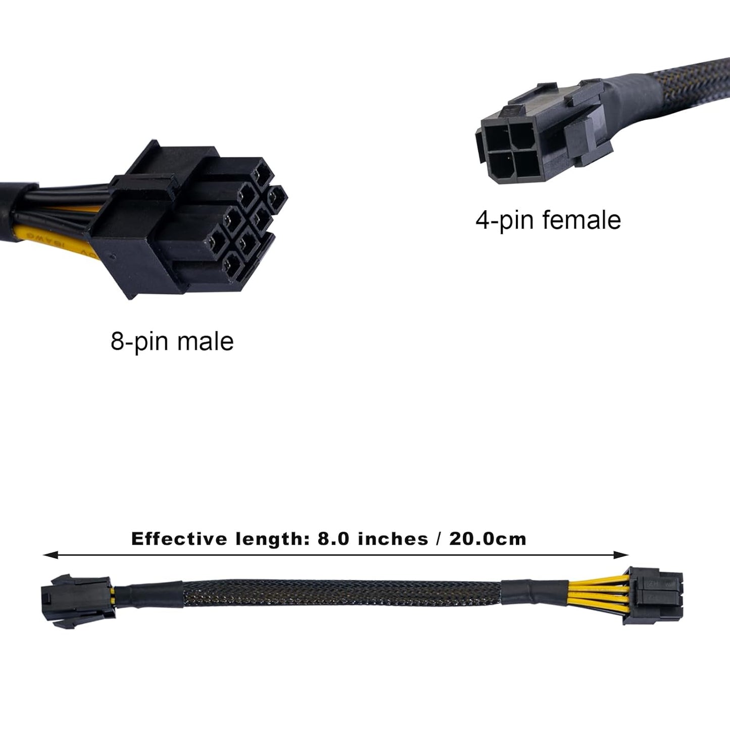 ZLKSKER 4 Pin to 8 Pin CPU Power Cable - 18AWG 8-Inch Extension for ATX 12V Power Supply
