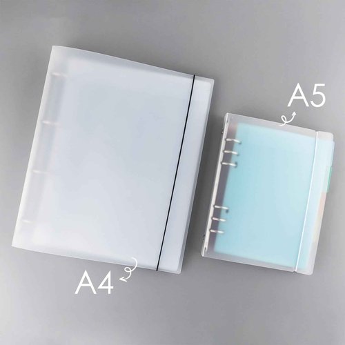 OTCRAFT 8Pcs/Set A4 4 Ring Binder Cover Clean Transparent Soft PVC for Refillable Notebook Shell withMatte surfaceforStamp & Die Storage (8 Colors)
