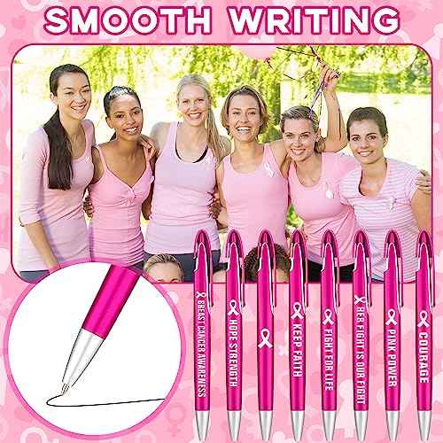 Lincia 100 Pcs Breast Cancer Awareness Ballpoint Pens Bulk Retractable Medium Point Pens with Black Ink Inspiration Thank You Gifts for Teacher, Back to School, Christmas