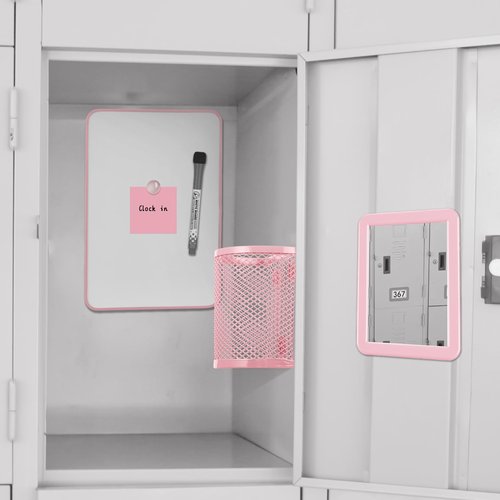 Ctosree 13 Pcs Locker Organizer and Accessories Kit Stackable Mesh Locker Shelf, Pen Holder, Magnetic Mirror, Whiteboard, Cloth, Marker, Magnet for Classroom Back to School Essentials(Pink)