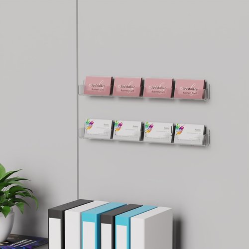 PecMuikee Business Card Holder Wall Mount，2 Pack Gift Card Holder for Wall ，Horizontal Multiple Business Card Holder Organizer for Office (8 Pockets)