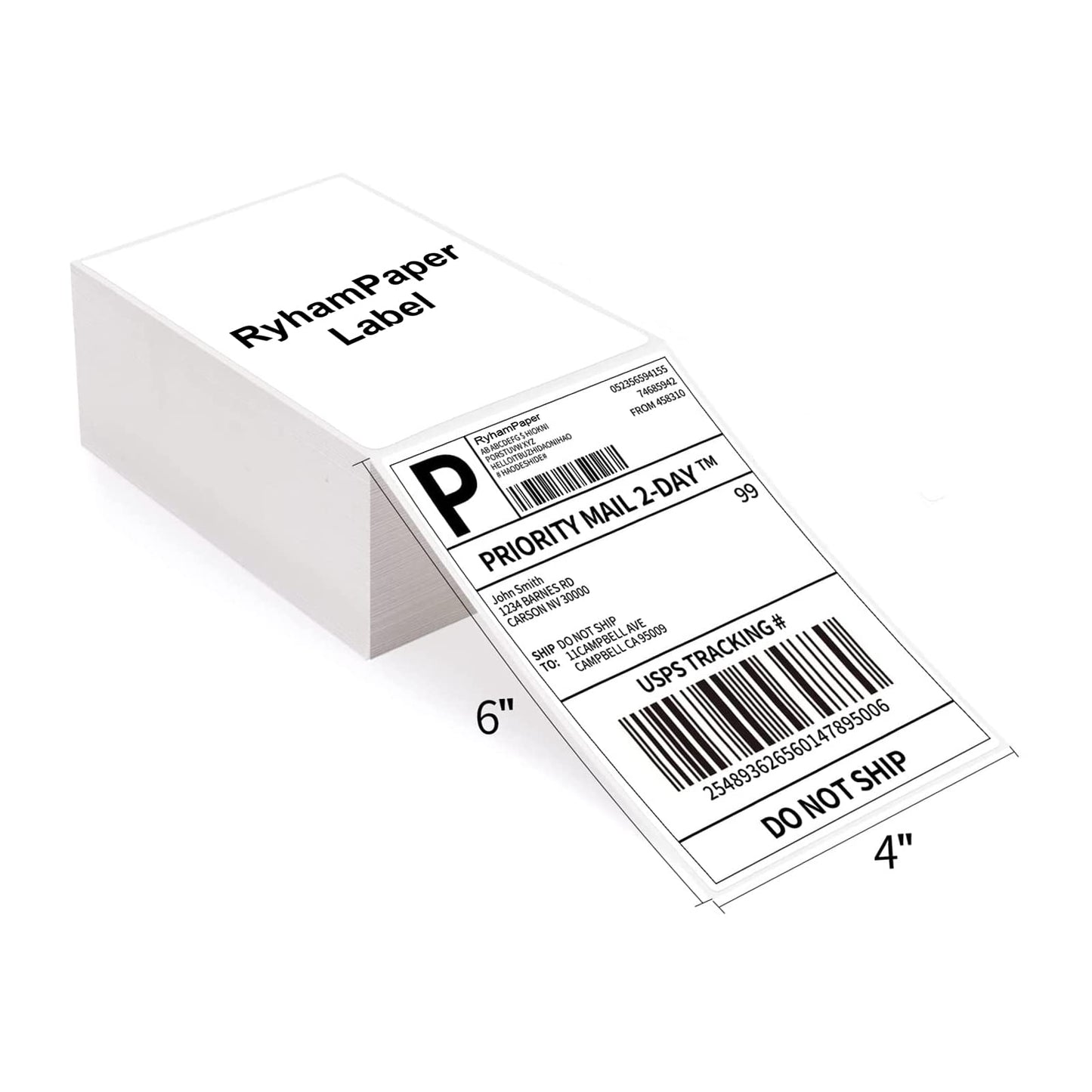RyhamPaper 4" x 6" Fanfold Direct Thermal Labels - White Shipping Mailing Postage Labels, Perforated, Permanent Adhesive (4 Stacks - 4000 Labels)