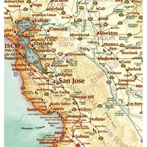 Beautiful Wall Map of California, Classic Antique Atlas Style, Features Shaded Relief Topography, Decorative & Functional - Choose Paper or Laminated (Paper, 36" W x 39" H)