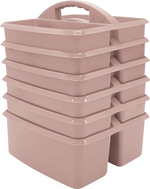 Teacher Created Resources Light Mauve Portable Plastic Storage Caddy 6-Pack for Classrooms, Kids Room, and Office Organization, 3 Compartments