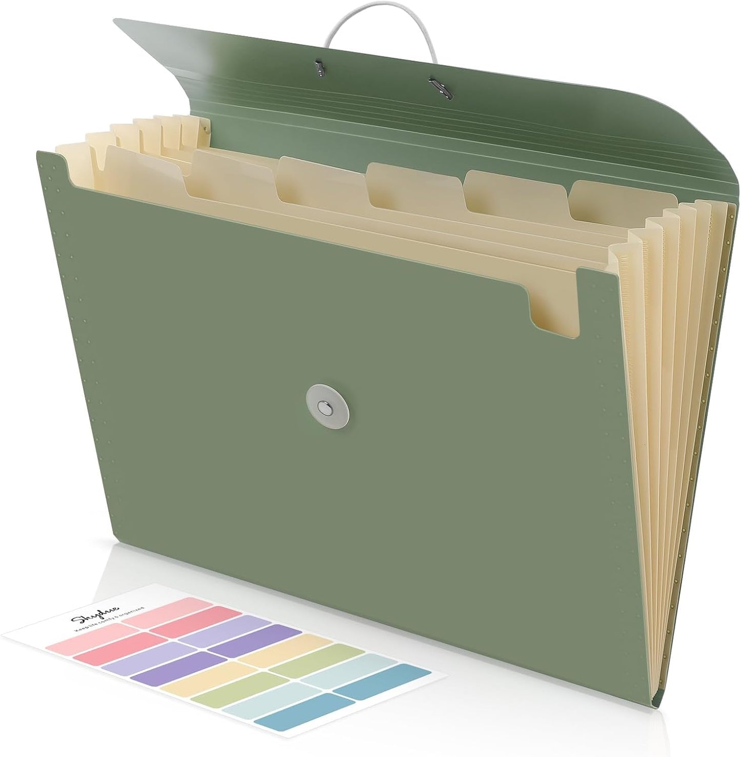 SKYDUE Accordion File Organizer - Expanding 7-Pocket Folder for Documents | Portable A4 Size, Moss Green