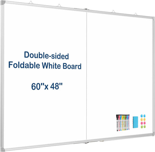 WALGLASS Large Dry Erase Board - Double-Sided Magnetic Whiteboard, 60" x 48" for Office & Home