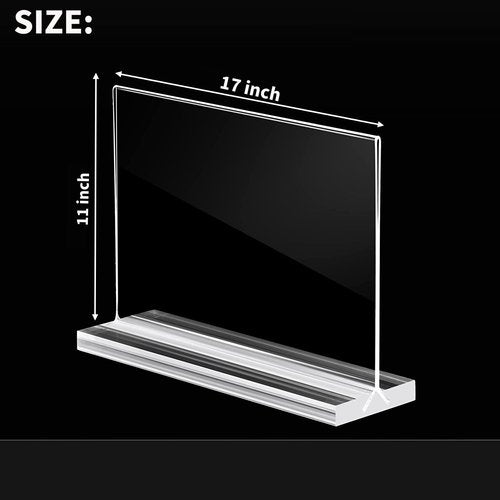 BeapTcely 2 Pack 11 x 17 Inches Acrylic Sign Holder Horizontal Clear T Shaped Sign Holder Table Photo Menu Display Stand Double Sided Picture Flyer Sign Holder for Office Restaurant Store (2 Pack)