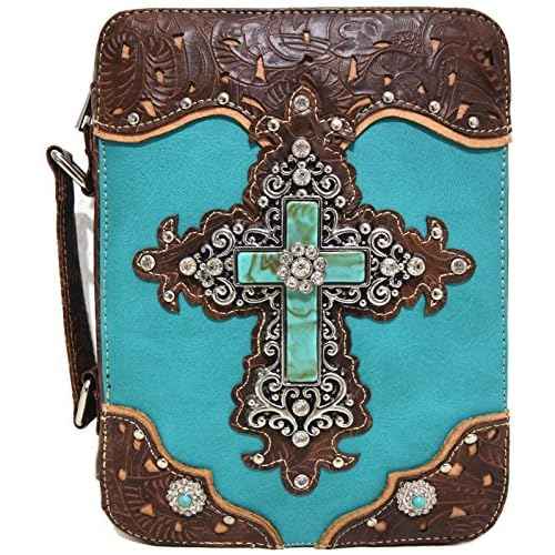 Western Style Embroidered Verse Scripture Bible Cover Book Bibles Carrying Case for Women Extra Strap Purse Messenger Bag