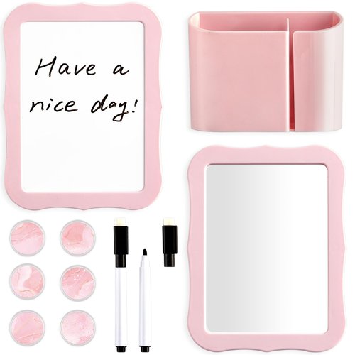 11 Pcs School Lockers Magnetic Decor Pink Locker Accessories Kit with Magnetic Mirror Whiteboard Pen Holder Buckles Lockers Organizer Decorations Locker Essentials for Girls Back to School Supplies