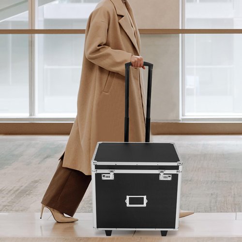 MUSESPANI Portable File Storage Box, 19.2" x 15" x 16 Aluminum Alloy File Lock Box, Mobile Lock Box with Handle, Combination Locking Cabinet for Filing Office Documents (black)