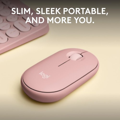 Logitech Pebble M350s Slim Bluetooth Wireless Mouse - Portable, Lightweight, Customizable, Quiet Clicks | Tonal Rose